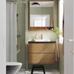 ANGSJÖN/TOLKEN/BACKSJÖN lavabo dolabı kombinasyonu, meşe görünümlü-siyah mermer görünüm
