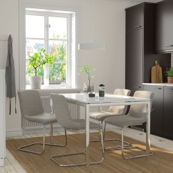 TORSBY/LUSTEBO mutfak masası takımı, krom kaplama-parlak beyaz/Viarp bej-kahverengi