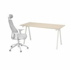 TROTTEN/MATCHSPEL oyuncu masası ve sandalyesi, bej-beyaz açık gri