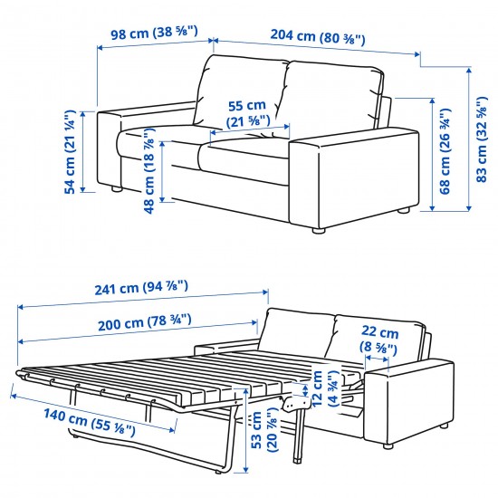 VIMLE 2'li yataklı kanepe, gunnared orta gri