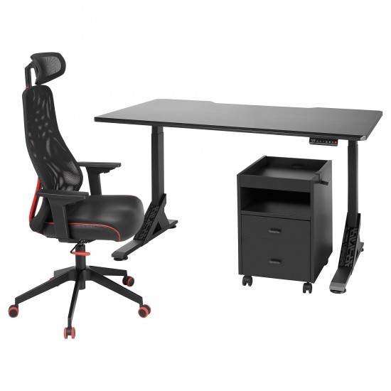 UPPSPEL/MATCHSPEL çekmece üniteli oyuncu masası ve sandalyesi, siyah