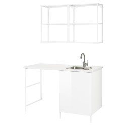 ENHET çamaşır odası ve mutfak için dolap kombinasyonu, beyaz-parlak cila beyaz
