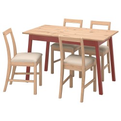 PINNTORP mutfak masası takımı, açık kahverengi-kırmızı-katorp natürel