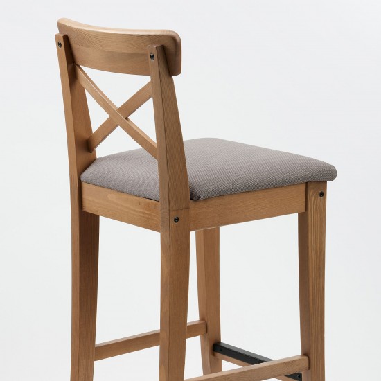 INGOLF bar sandalyesi, antika vernik-Nolhaga gri-bej