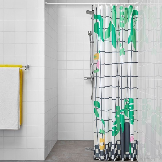 SNÖJONKVILL duş perdesi, beyaz-yeşil