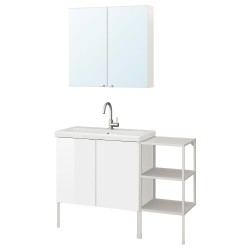 ENHET banyo mobilyası seti, beyaz-parlak cila