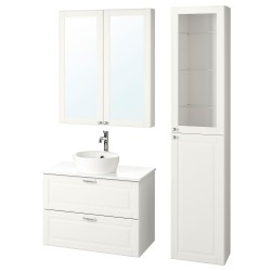 GODMORGON/TOLKEN/KATTEVIK banyo mobilyası seti, beyaz-mermer görünüm