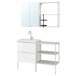 ENHET banyo mobilyası seti, beyaz-parlak cila beyaz