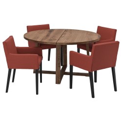 MÖRBYLANGA/MARENAS yemek masası takımı, meşe kaplama kahverengi-siyah/Gunnared kırmızı -kahverengi