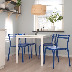 MELLTORP/GENESÖN mutfak masası takımı, beyaz-metal mavi
