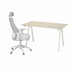 TROTTEN/MATCHSPEL oyuncu masası ve sandalyesi, bej-beyaz açık gri