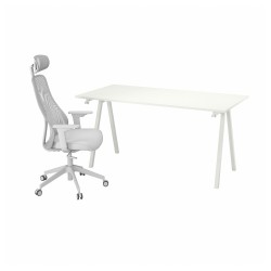 TROTTEN/MATCHSPEL oyuncu masası ve sandalyesi, beyaz-açık gri