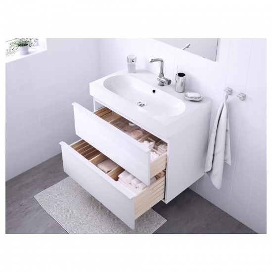 GODMORGON/BRAVIKEN lavabo dolabı kombinasyonu, parlak beyaz