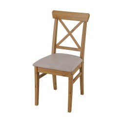 INGOLF döşemeli ahşap sandalye, antika vernik-Nolhaga gri-bej
