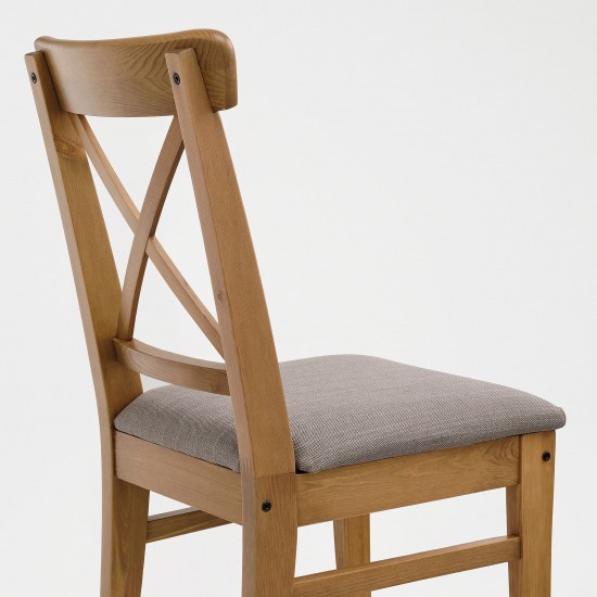 INGOLF döşemeli ahşap sandalye, antika vernik-Nolhaga gri-bej