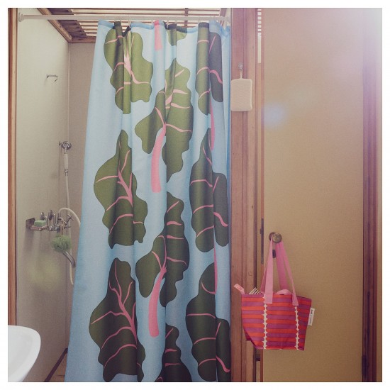 BASTUA duş perdesi, yaprak desenli mavi-yeşil