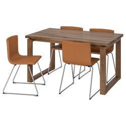 MÖRBYLANGA/BERNHARD yemek masası takımı, meşe kaplama-mjuk altın-kahverengi