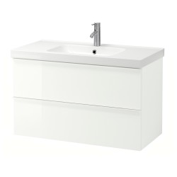 GODMORGON/ODENSVIK lavabo dolabı, parlak cila beyaz