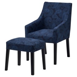 SAKARIAS kolçaklı sandalye ve puf, kvillsfors koyu mavi