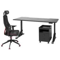 UPPSPEL/MATCHSPEL çekmece üniteli oyuncu masası ve sandalyesi, siyah