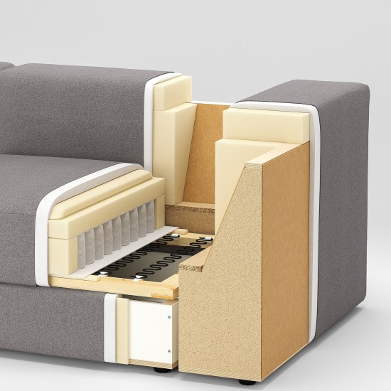 JATTEBO 3,5 kişilik kanepe ve uzanma koltuğu, samsala gri-bej