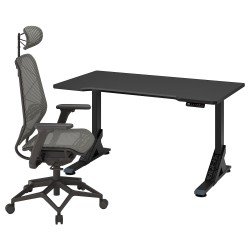 UPPSPEL/STYRSPEL oyuncu masası ve sandalyesi, siyah-gri