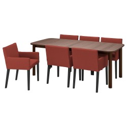 STRANDTORP/MARENAS yemek masası takımı, kahverengi-siyah/Gunnared kırmızı-kahverengi
