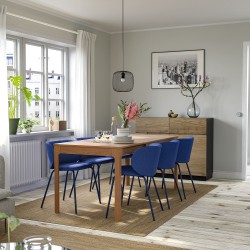 EKEDALEN/KRYLBO yemek masası takımı, meşe-Tonerud mavi