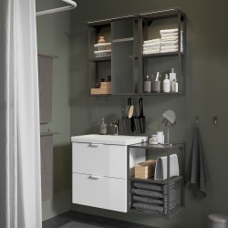 ENHET/TVALLEN banyo mobilyası seti, parlak cila beyaz-antrasit