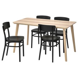 LISABO/IDOLF mutfak masası takımı, dişbudak kaplama-siyah