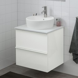GODMORGON/TOLKEN lavabo dolabı kombinasyonu, beyaz-mermer görünüm
