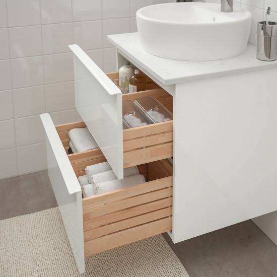 GODMORGON/TOLKEN lavabo dolabı kombinasyonu, beyaz-mermer görünüm