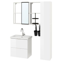 ENHET banyo mobilyası seti, beyaz-parlak cila beyaz