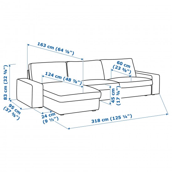 KIVIK 3'lü kanepe ve uzanma koltuğu, tibbleby bej-gri