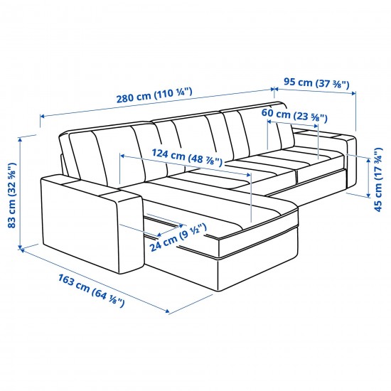 KIVIK 2'li kanepe ve uzanma koltuğu, tibbleby bej-gri