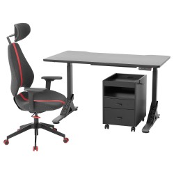 UPPSPEL/GRUPPSPEL çekmece üniteli oyuncu masası ve sandalyesi, siyah-gri