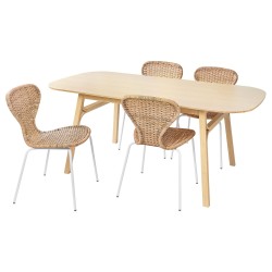 VOXLÖV/ALVSTA mutfak masası takımı, bambu-rattan beyaz