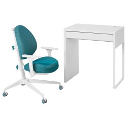 MICKE/GUNRIK çocuk çalışma masası ve sandalyesi, beyaz-turkuaz