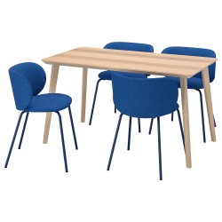 LISABO/KRYLBO mutfak masası takımı, dişbudak kaplama-Tonerud mavi